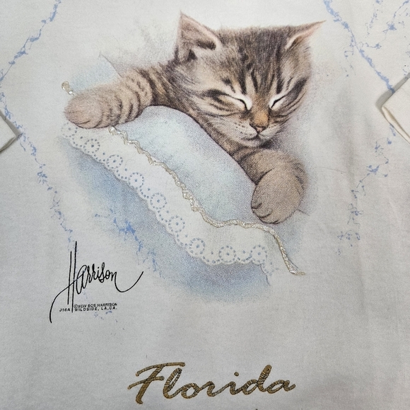 Vintage Murina Bob Harrison Sleeping Tabby Cat Florida Souvenir Tee-Shirt XL F24 - Picture 10 of 11